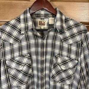 Vintage Ely Cattleman Plain Western Pearl Snap Men’s size Large